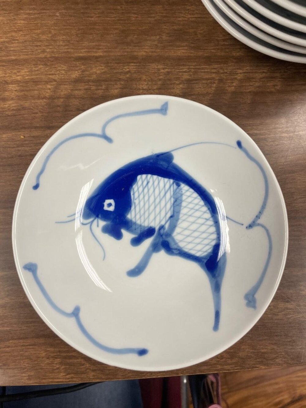 Hand-Painted Blue & White Porcelain Plate With Fish Design - 6" Diameter - Made